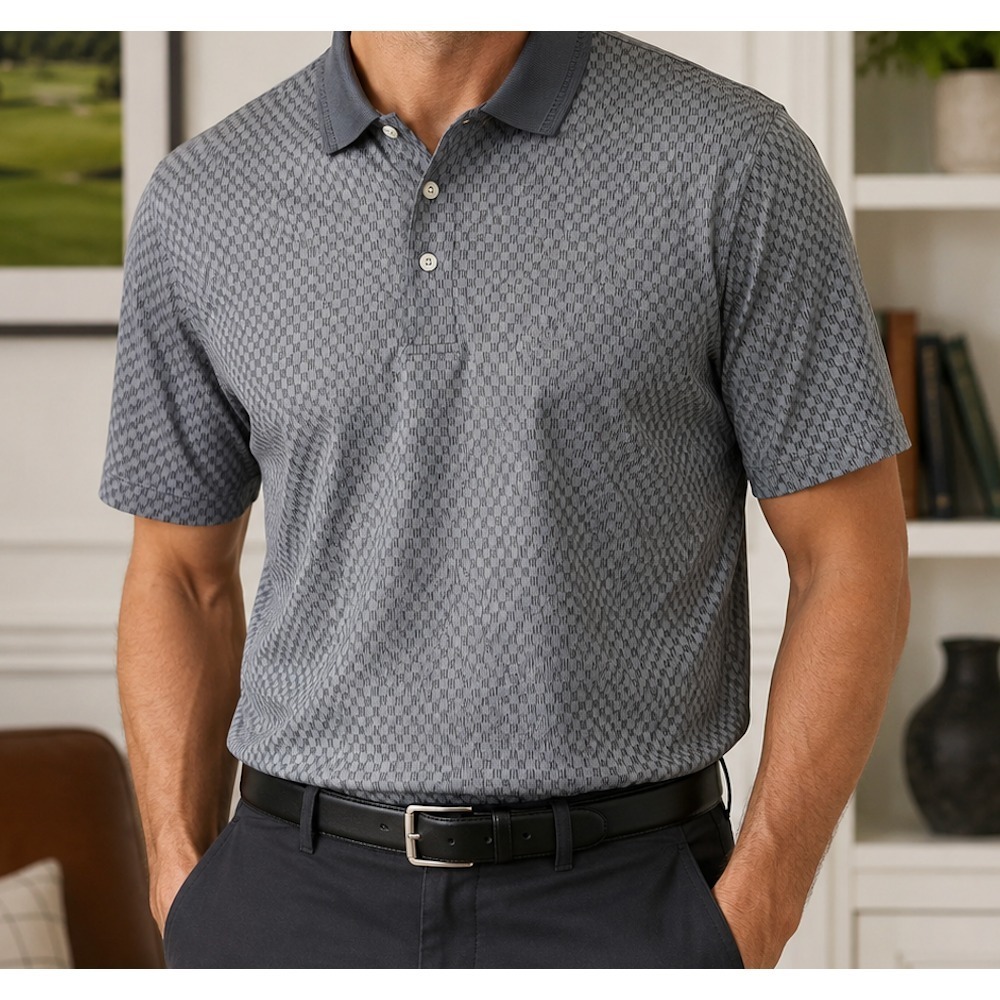 Gary Player Polo Shirt Men XL Gray Blue Geometric Golf Short Sleeve 100% Cotton